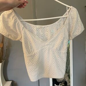 Aeropostale White Eyelet Lace-Trim Crop Top